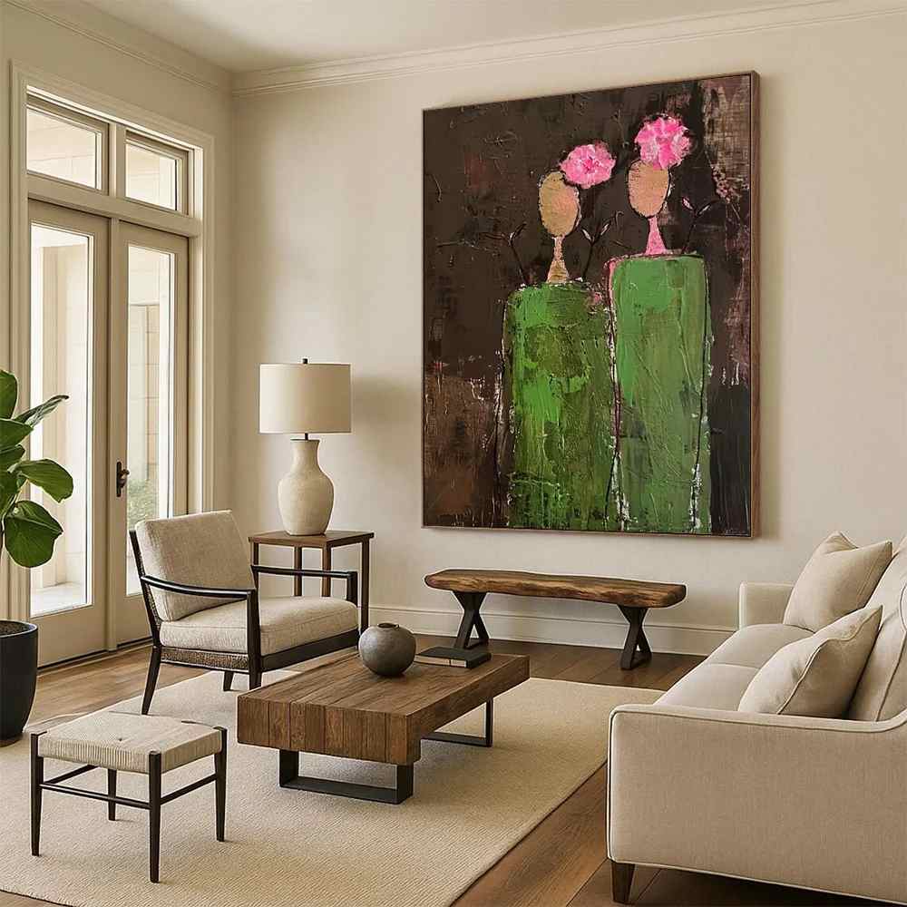 Bedroom Handmade Flowers Pink Rustic Giant Abstract Wall Art 8BLM1